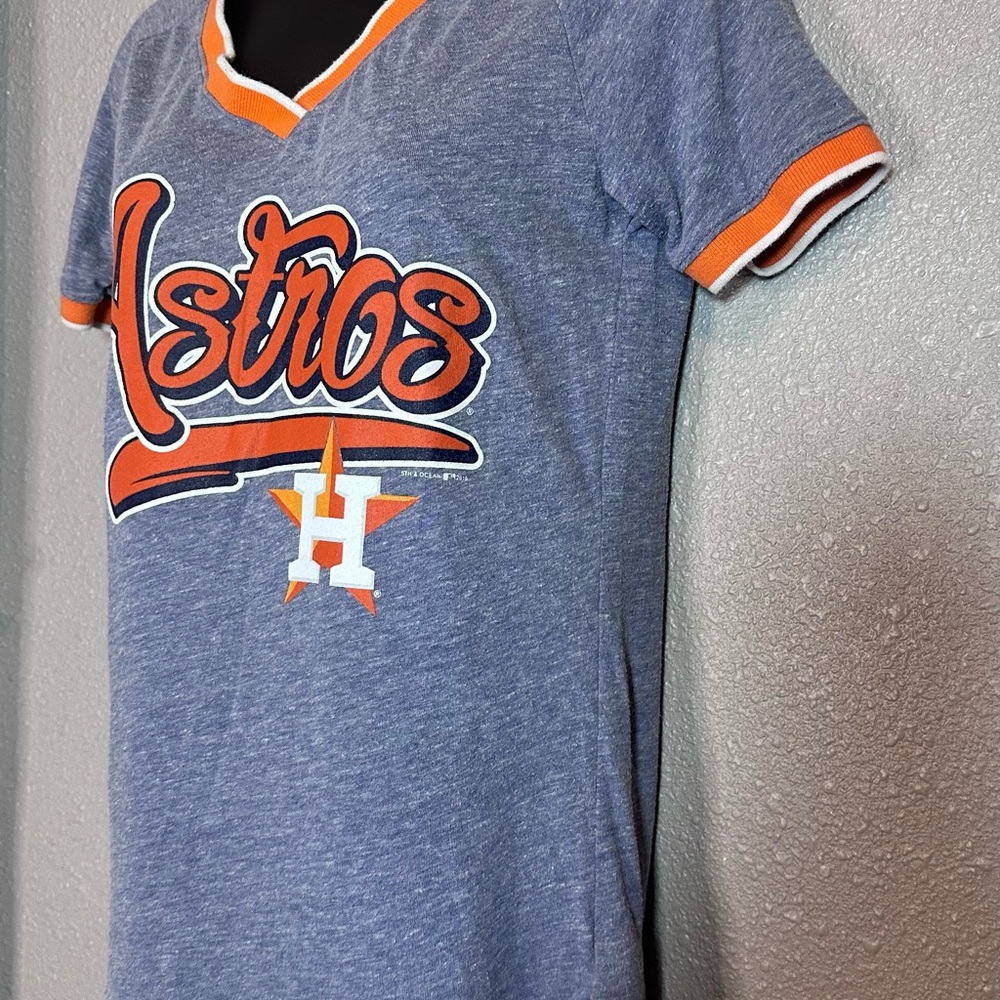MLB Houston Astros T-shirt Heather Blue V Neck fitted size medium - Picture 5 of 10